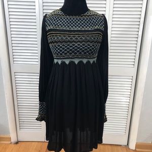 Free People black dress blue/yellow embroidery